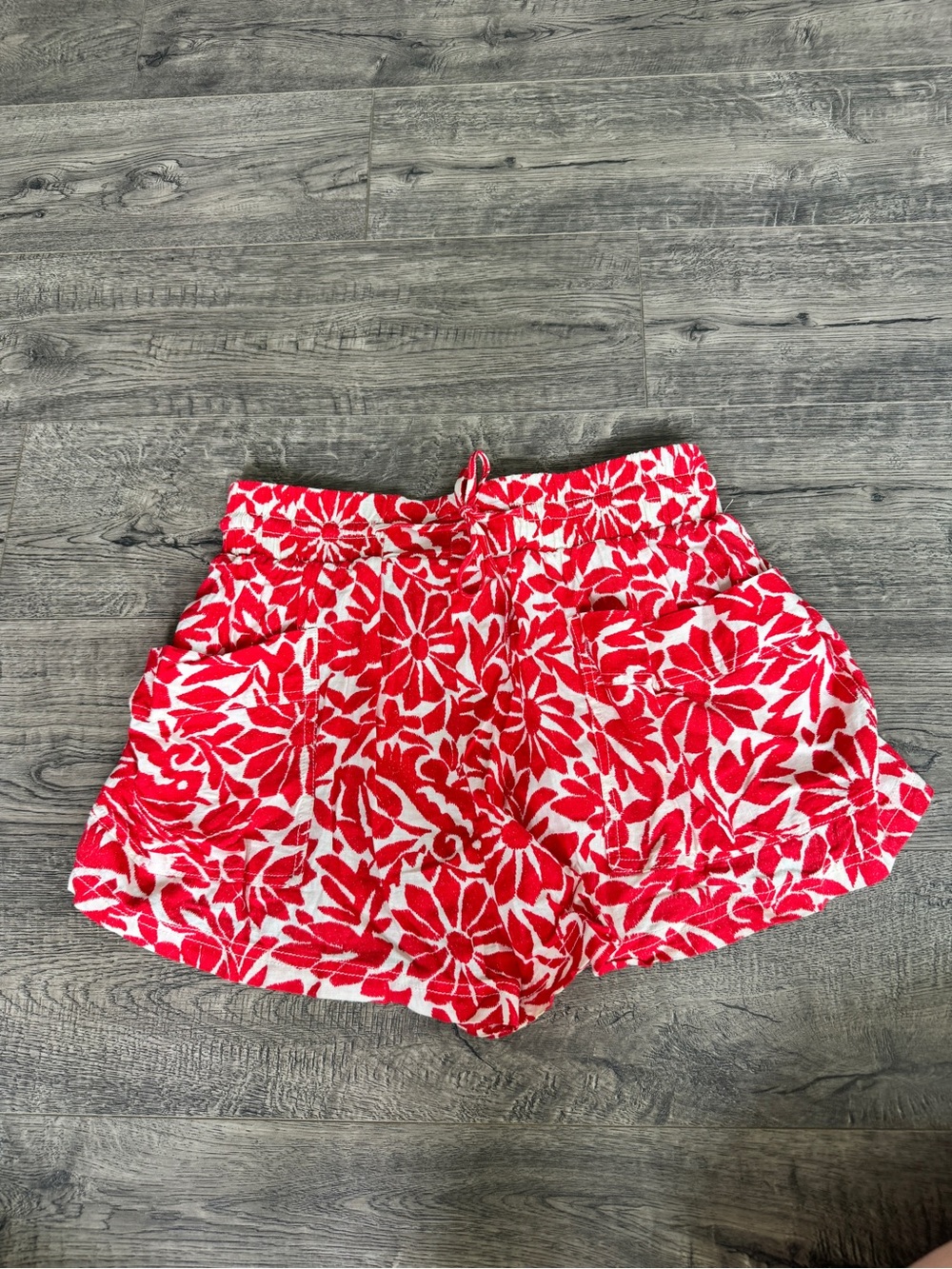 Free People Red and White Floral High-Waist Shorts